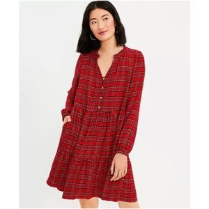 Red Shimmer Plaid Tiered Dress